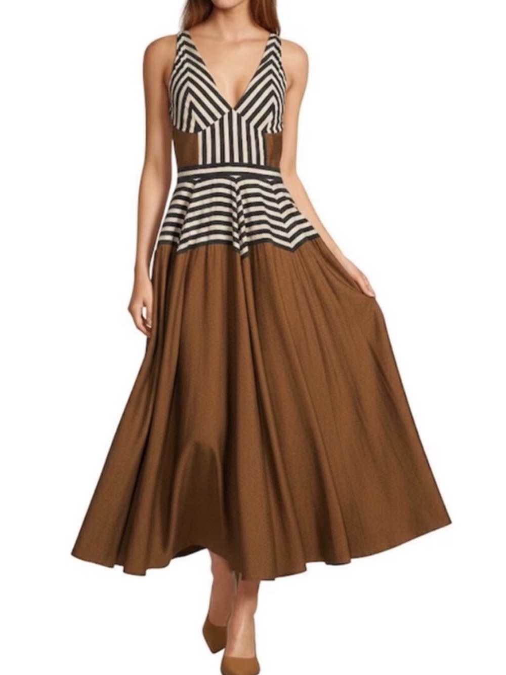 Antonio Melani Ashley Stripe Luxe Voile V-
Neckline Sleeveless A-Line Maxi Dress